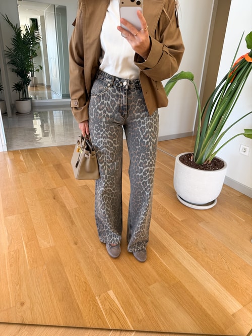 Premium Yıkamalı Leopar Jean