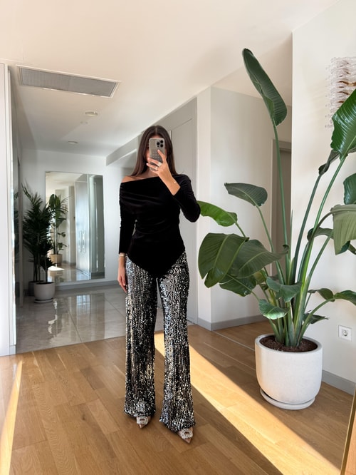 Pullu İspanyol Pantolon-Gri