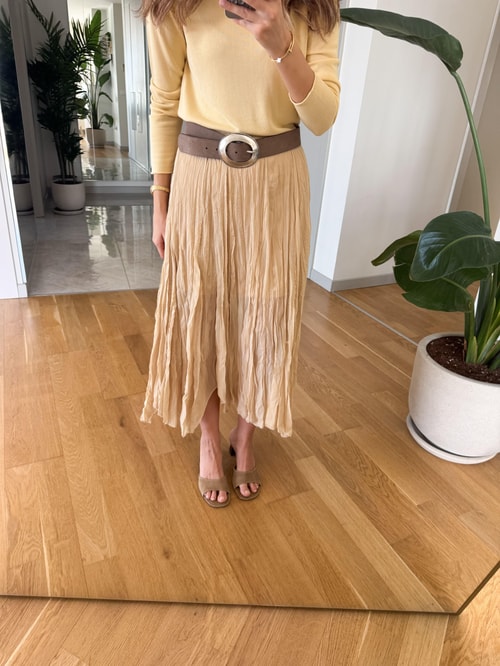 Qu Kırışık Kumaş Şifon Etek - Soft Sarı