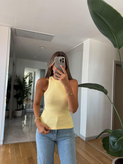 Qu Taşlı Halter Yaka Atlet -Sarı