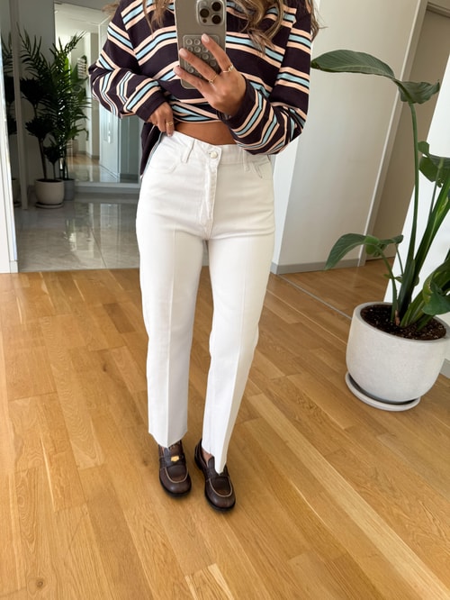 Reina Straight Kesim Jean - Beyaz