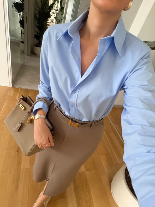 Reneta Vatkalı Basic Poplin Gömlek - Bebe Mavi