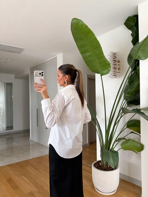 Reneta Vatkalı Basic Poplin Gömlek - Ekru