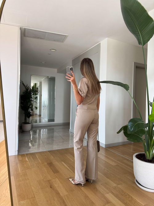 Riley Kısa Kollu Ceket Pantolon Takım - Taş
