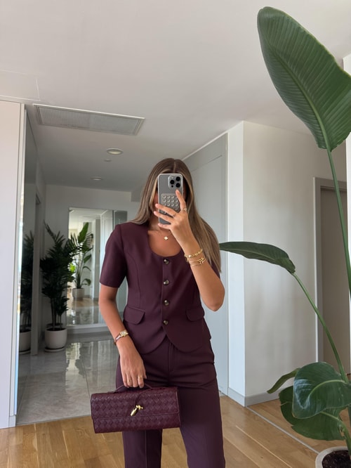 Riley Kısa Kollu Ceket Pantolon Takım - Mürdüm