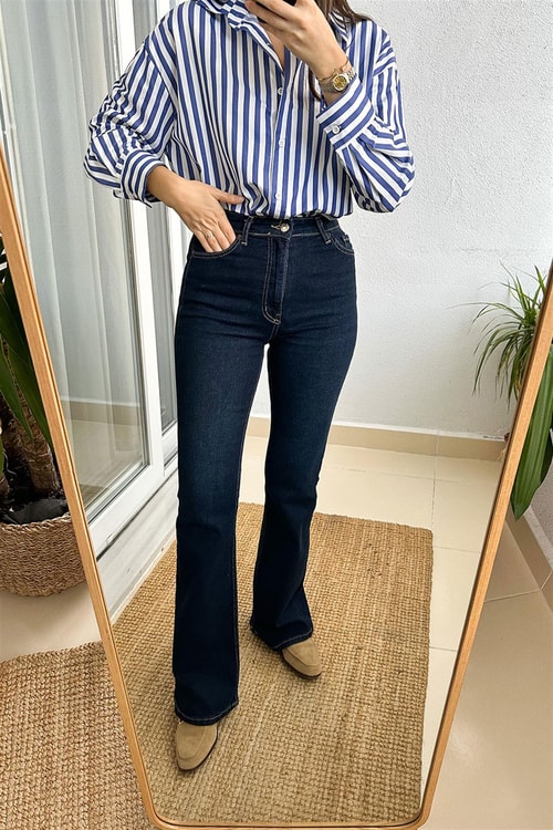 Rita İspanyol Paça Jean-Koyu Mavi