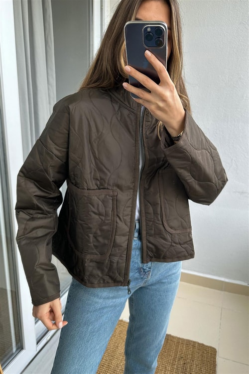 Roberta Kapitone Kısa Ceket-Kahve
