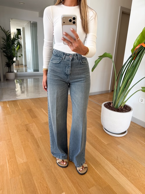 Rodri Wide Leg Jean - Açık Eskitme