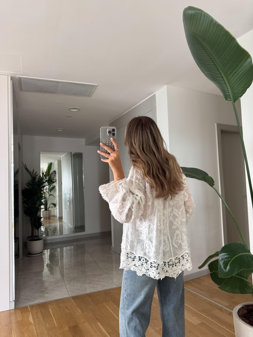 Rody Oyalı İşlemeli Gömlek - Beyaz