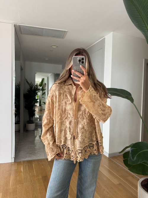 Rody Oyalı İşlemeli Gömlek - Hardal