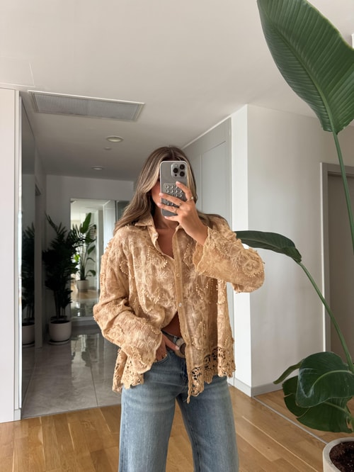 Rody Oyalı İşlemeli Gömlek - Hardal