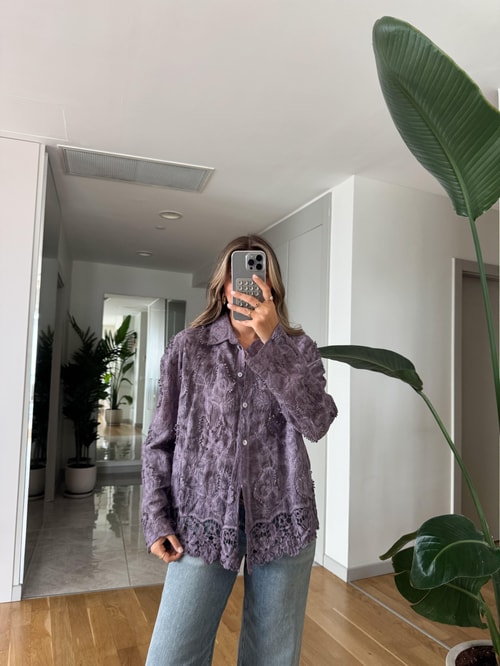 Rody Oyalı İşlemeli Gömlek - Mor