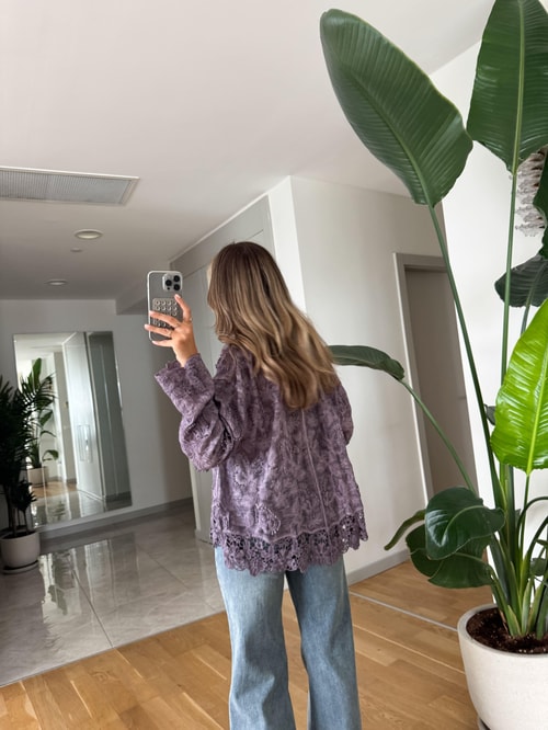 Rody Oyalı İşlemeli Gömlek - Mor