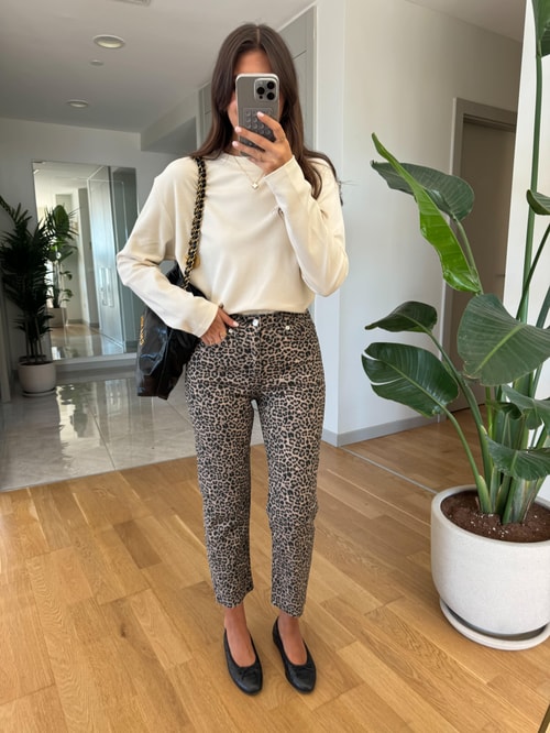 Rosa Leopar Desenli Boyfit Jean