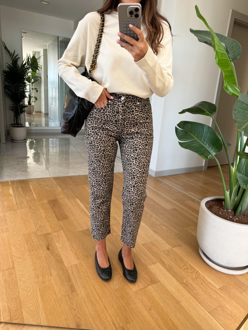 Rosa Leopar Desenli Boyfit Jean