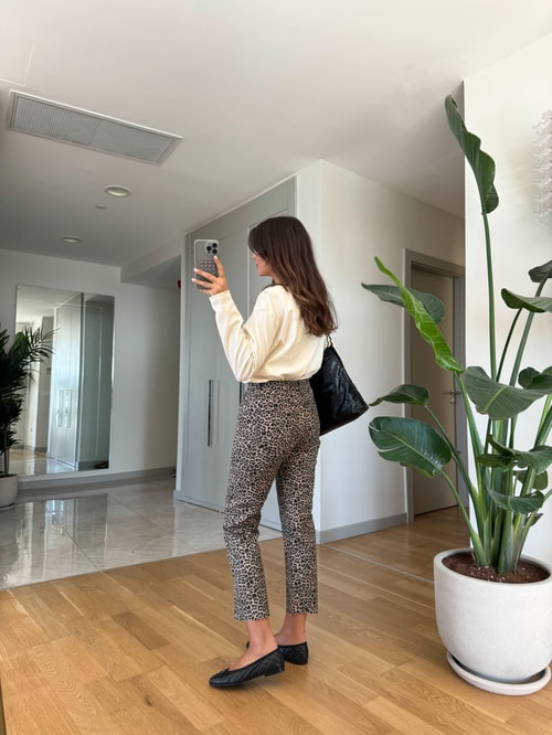Rosa Leopar Desenli Boyfit Jean