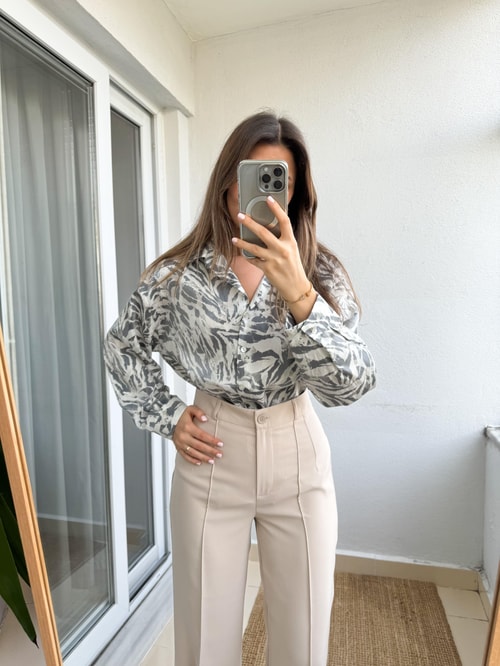 Roy Gri Desenli Parlak Gömlek