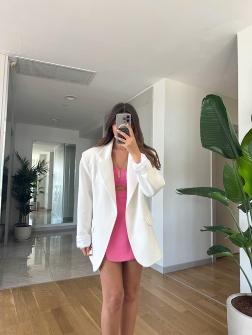 Rv Studio Premium Oversize Blazer-Beyaz