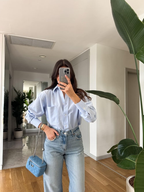 Rv Tek Cepli Poplin Premium Gömlek-Mavi