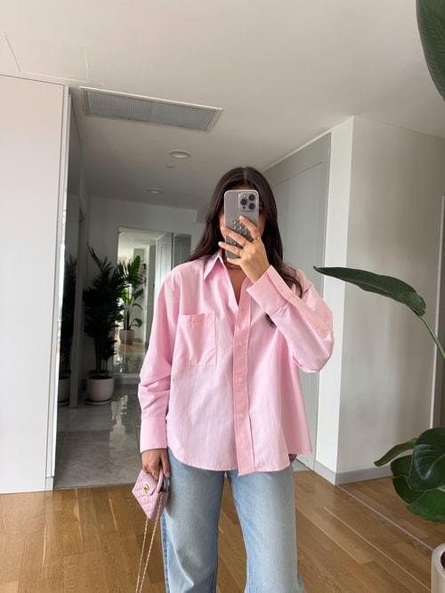 Rv Tek Cepli Poplin Premium Gömlek-Pembe