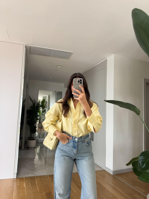 Rv Tek Cepli Poplin Premium Gömlek-Sarı