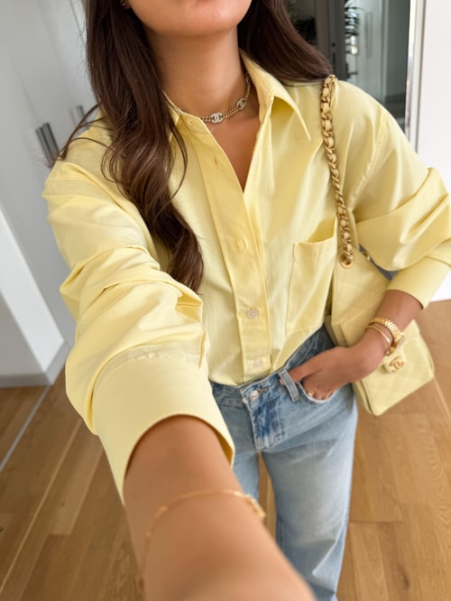 Rv Tek Cepli Poplin Premium Gömlek-Sarı