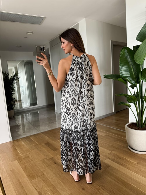 Sabrina Desenli Şifon Elbise