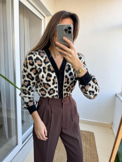Sakallı Leoparlı Hırka