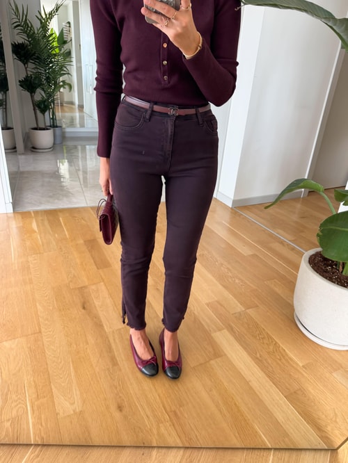 Sandie Fit Kesim Pantolon  - Bordo