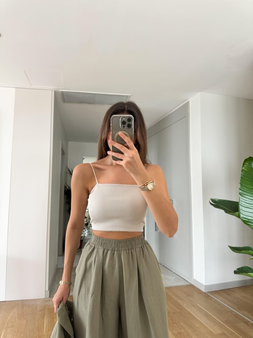 Saten Askılı Fitilli Crop- Taş