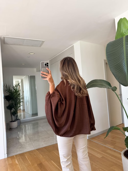 Saten Yarasa Kol Bomber Ceket - Kahve