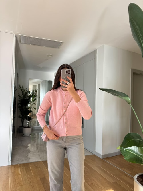 Şeker Pembe Omuz Apoletli Hırka