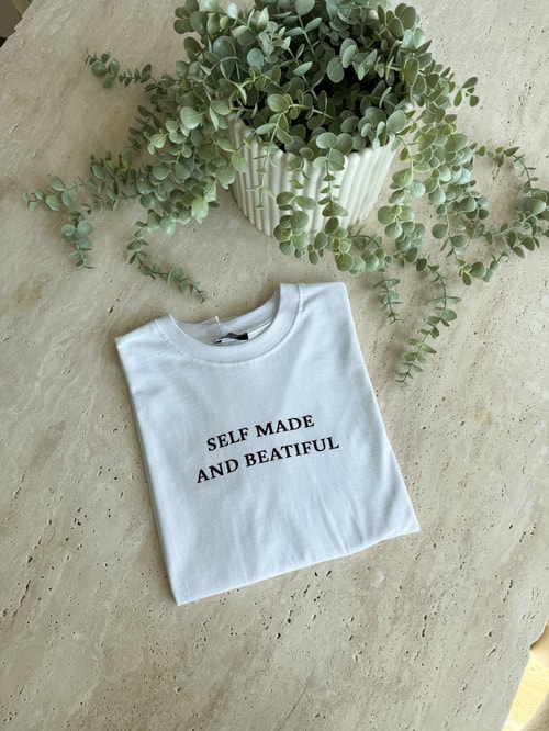 Self Made Yazılı Tişört-Beyaz