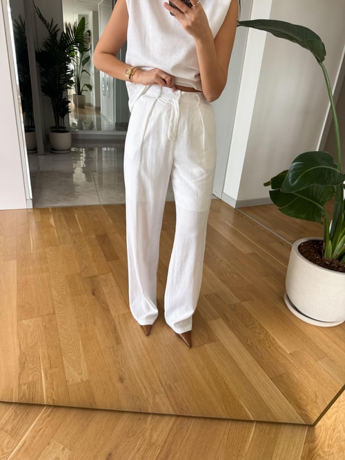 Sienna Pamuk Keten Bluz Pantolon Takım - Beyaz