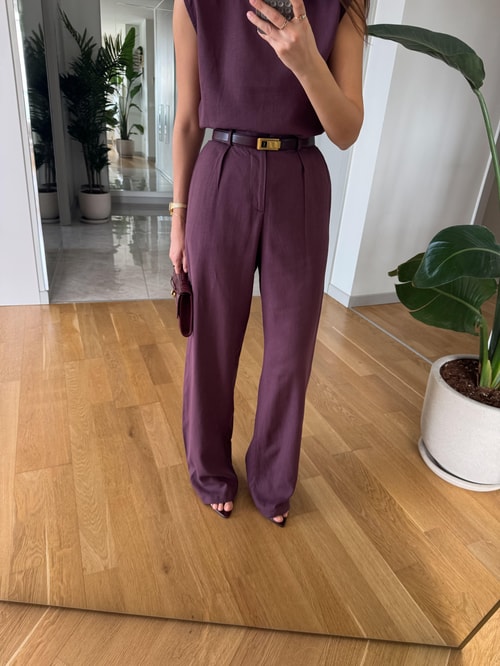 Sienna Pamuk Keten Bluz Pantolon Takım - Mürdüm