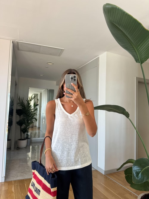 Sıfır Kol V yaka Transparan Atlet - Beyaz