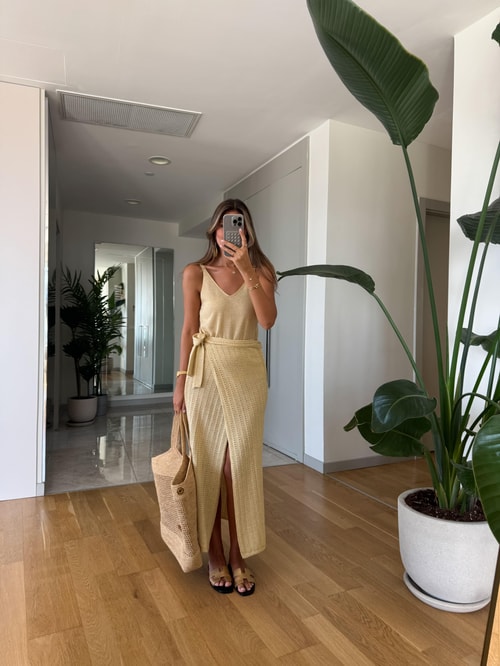 Simli Pareo Etek - Sarı