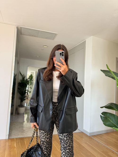 Siyah Blazer Deri Ceket