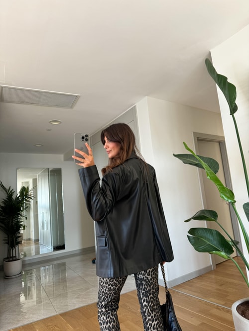 Siyah Blazer Deri Ceket