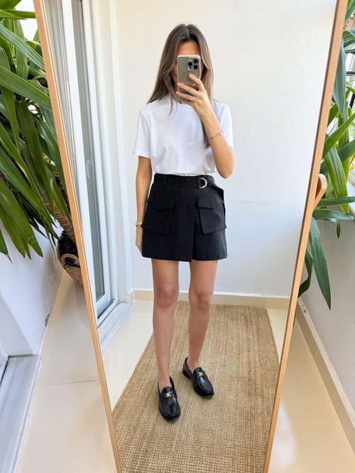 Siyah Cepli Tensel Şort Etek