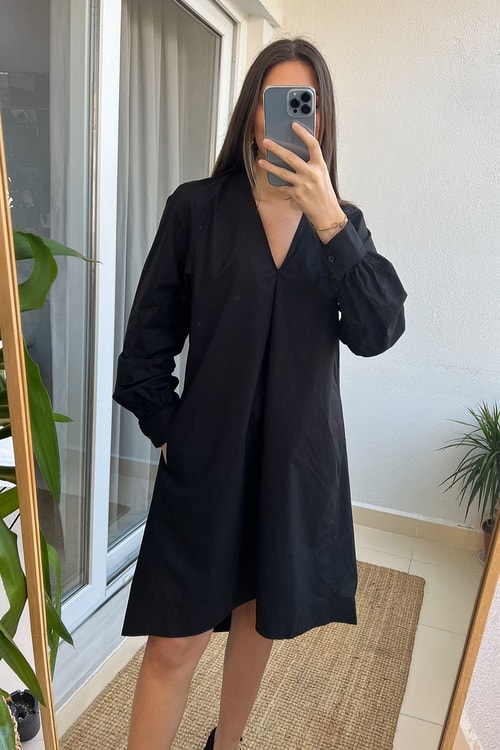 Siyah Cos Asimetrik Kesim Elbise