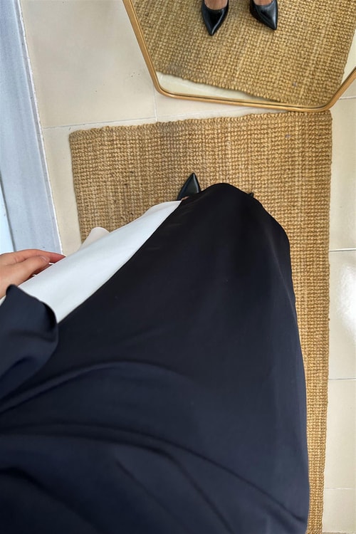 Siyah Ekru Çift Renkli Bağlamalı Elbise
