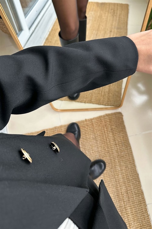 Siyah Kruvaze Gold Düğmeli Blazer Ceket