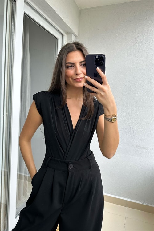 Siyah Taşlı Zıbın Bluz