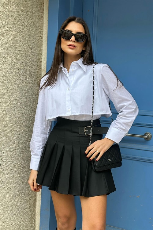 Sofia Piliseli Kemer Detaylı Mini Etek-Siyah