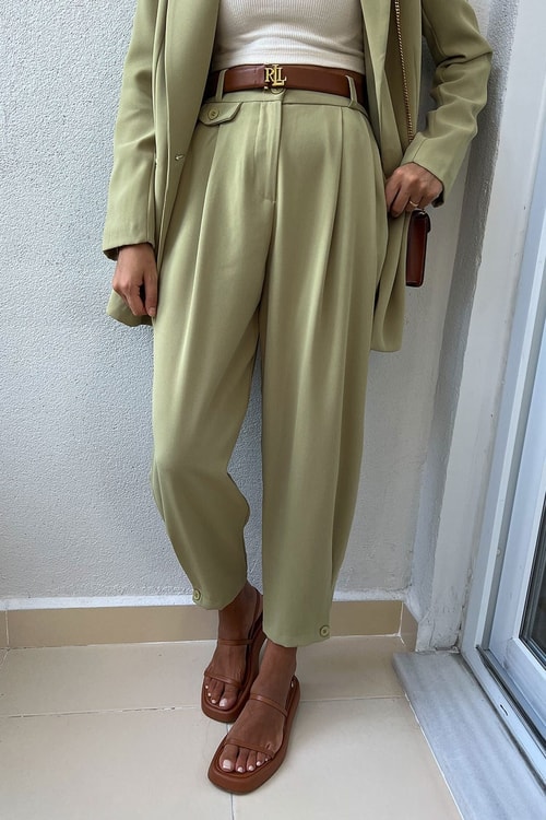 Sofia Yeşil Düğmeli Şalvar Pantolon