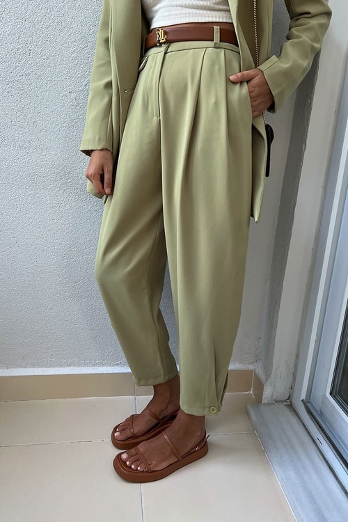 Sofia Yeşil Düğmeli Şalvar Pantolon
