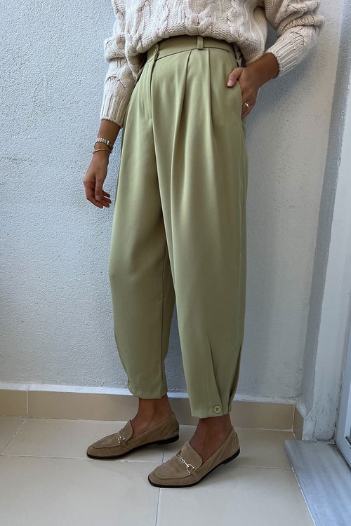 Sofia Yeşil Düğmeli Şalvar Pantolon