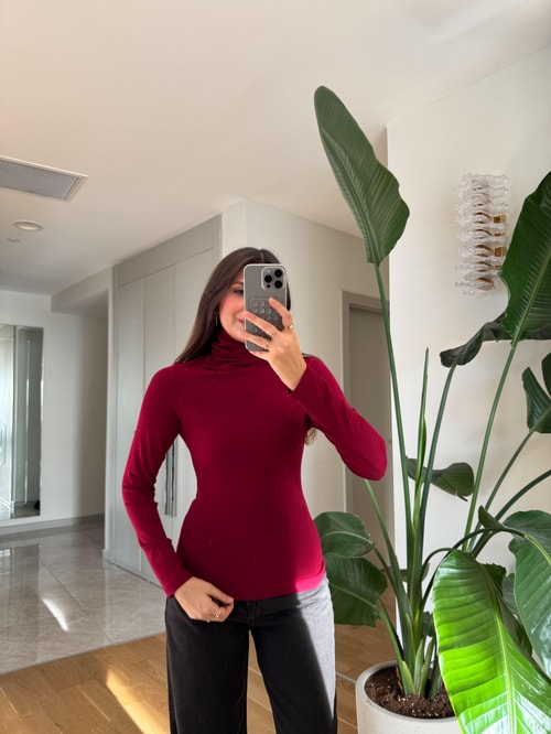 Soft Touch Balıkçı Yaka Bluz-Bordo