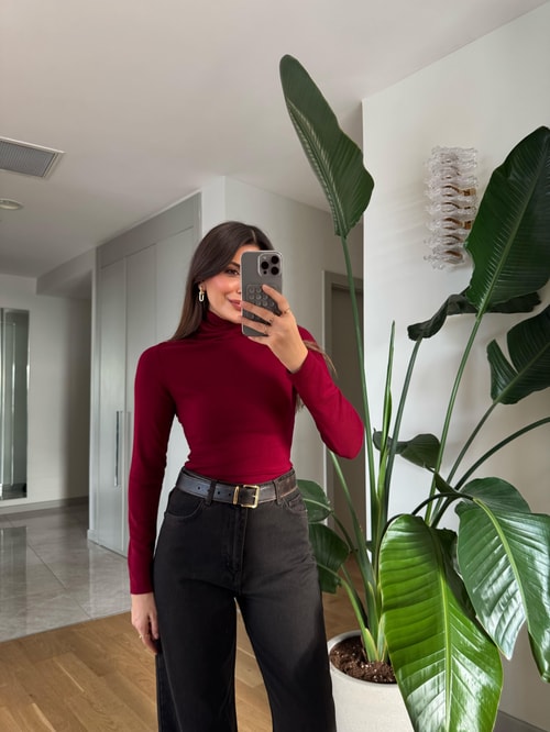 Soft Touch Balıkçı Yaka Bluz-Bordo